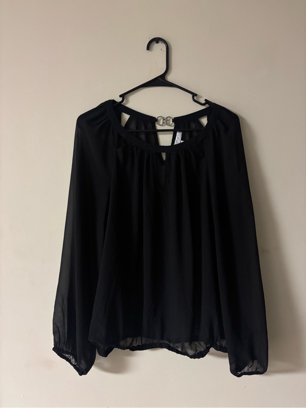 Jennifer Lopez Black Sheer Blouse Top Size L Y2K Boho Goth